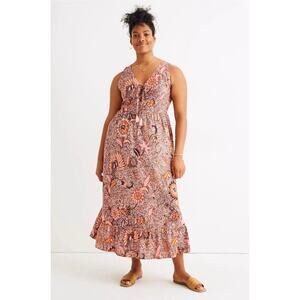 Madewell Lace-Up Ruffle-Hem Midi Dress in Bali Blooms Size 8